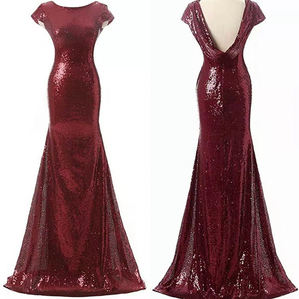Elegant Long Rose Gold Sequin Mermaid Bridesmaid Dresses Maxi Floor Length Open Back Formal Wedding Party Gowns Custom for Women