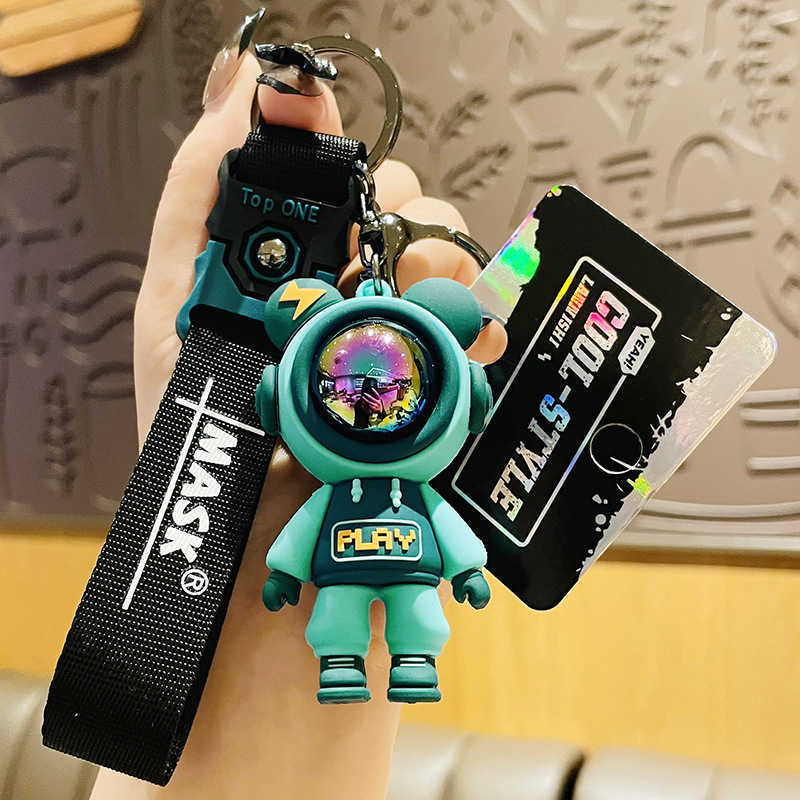 Cartoon Play Lightning Bear Keychain Cute PVC Astronaut Bear Doll Keyring Bag Pendant Couple Car Keyholder Creative Accessories G1019