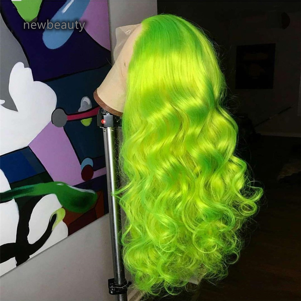Synthetic Lace Frontal Wig Natural Wave Hair Green Color Long Wavy Wigs For Black Women Cosplay Party