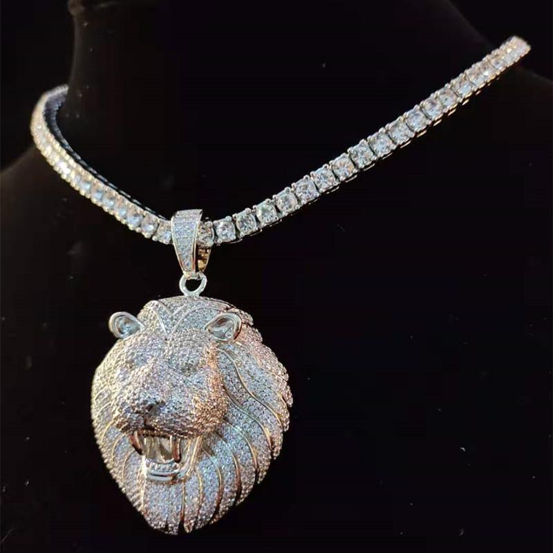 Pendant Necklaces Men Hip Hop Lion 039s Head Necklace With 4mm Zircon Tennis Chain Iced Out Bling HipHop Male Jewelry Fashion G