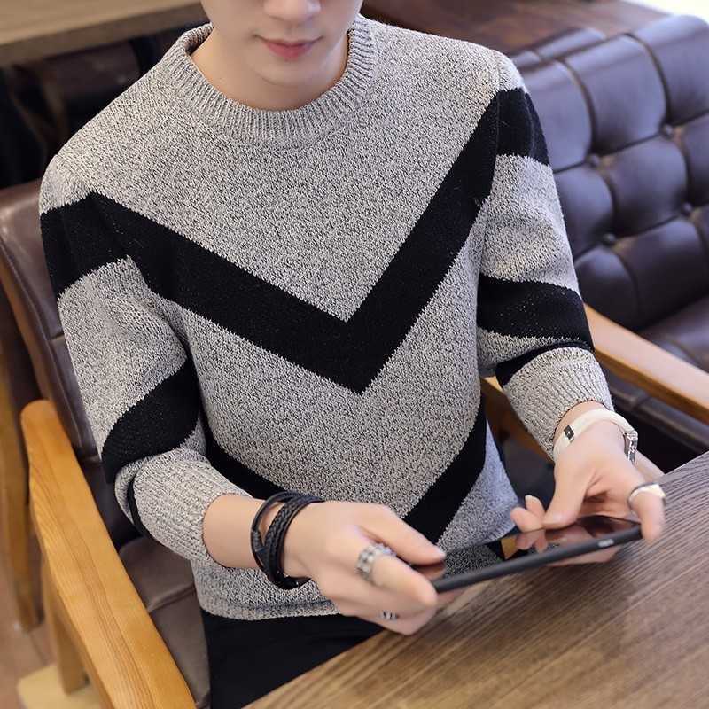 Korea Grey Sweaters And Pullovers Men Long Sleeve Knitted Sweater High Quality Winter Pullovers Homme Warm Navy Coat 3xl est 210820