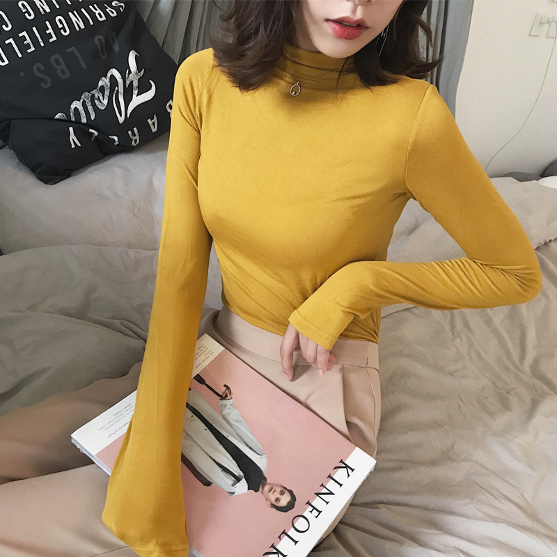 Design Korean Women Blouses Shirts Woman White Tops Women Long Sleeve Blouse Top Plus Size Woman Turtleneck Stretch Shirt Basic