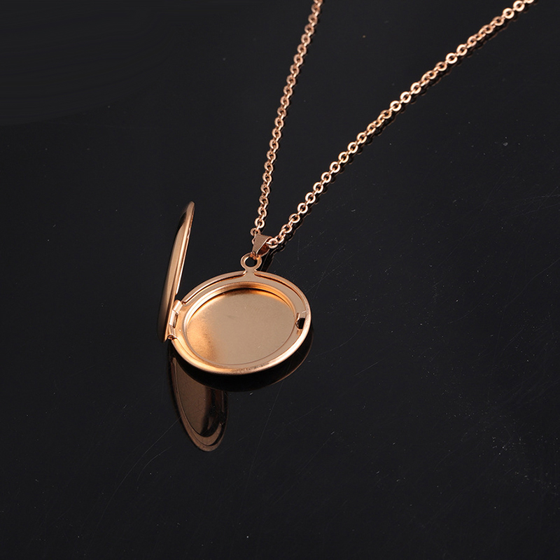 Round Shaped Photo Frame Pendant Necklace Gold Silver Color Stainless Steel Picture Locket Pendant Necklace Couple Jewelry Gifts