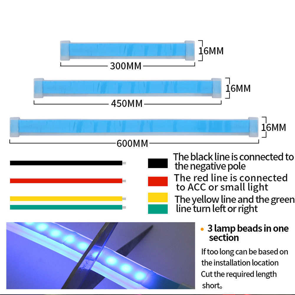 New 30 45 60CM Waterproof Car Headlight Decorative Led Streamer Light Strip Flexible Turn Signal DRL Daytime Running Lamp 12V