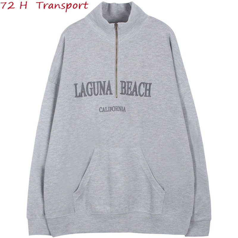 Oversized Letter Embroidery Sweatshirt Women Fashion Vintage POLO Collar Casual Pullovers Autumn New Warm Cotton Winter 201211