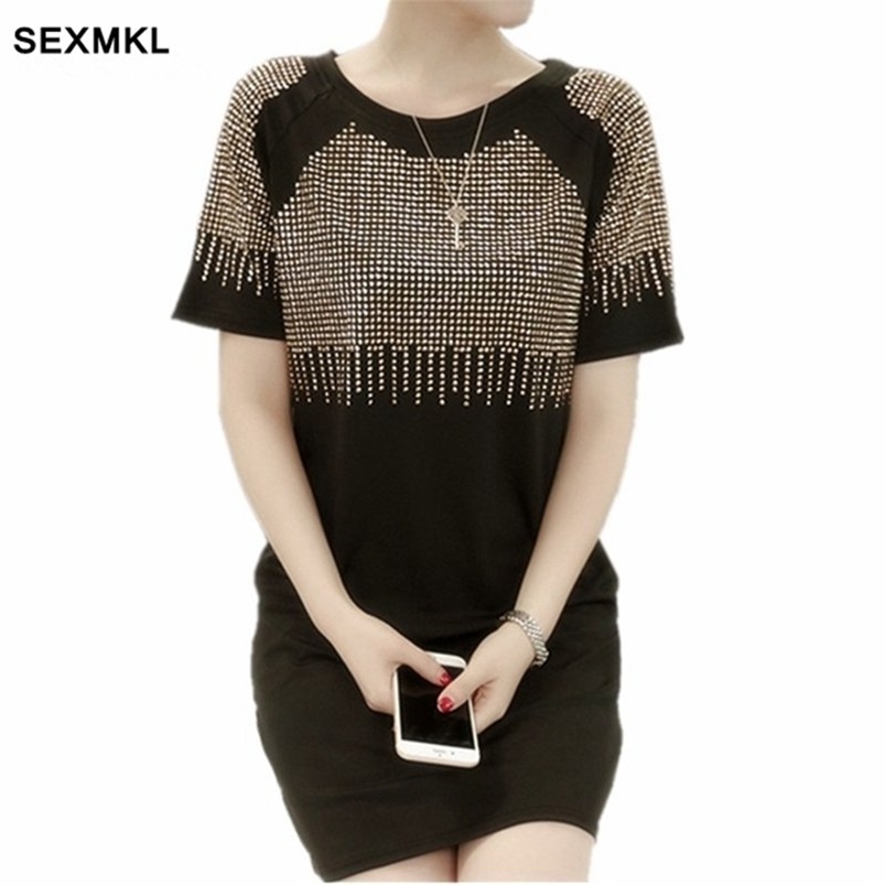 Women Summer Dresses Fashion Casual Short Sleeve Vestidos Sexy Rivet Diamonds Shirt Loose Black Plus Size XXXL 210701
Women Summer Dresses Fashion Casual Short Sleeve Vestidos Sexy Rivet Diamonds Shirt Loose Black Plus Size XXXL 210701