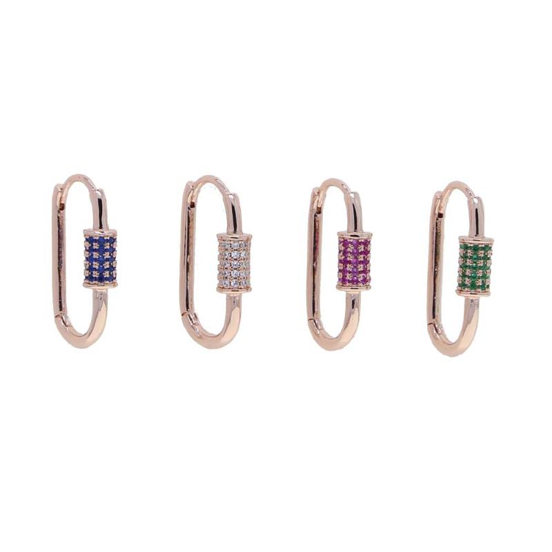 2021 High Quality Iced Out Colorful Bling White Green Red Blue Geometric CZ Rectangle Paper Clip Hoop Huggie Earring For Women