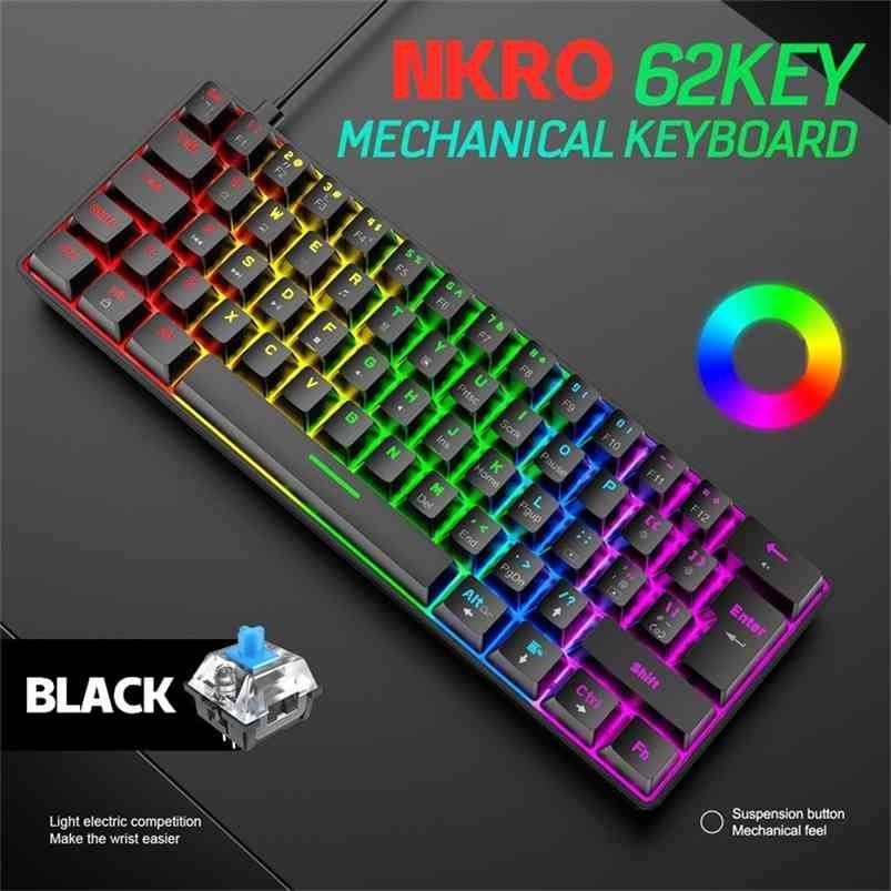 

T60 62 Keys Mechanical Keyboard NKRO 18 Kind Backlight Type-C USB Wired Waterproof ABS Keycap for 60% PC Gaming 210610