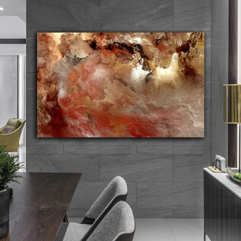Wangart large size grey red cloud Oil Painting Wall Picture For Living Room Canvas Modern Art Poster And Print