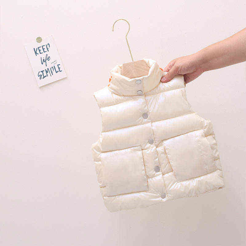 Autumn Winter Solid Color Vest For Girls and Boys Children Collar Clothing Baby Thickening Plus Velvet Sleeveless Coat Waistcoat 211203