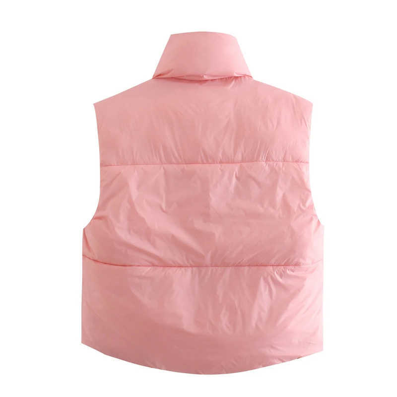 Stylish Sweet Pink Double Wear Drawstring Cropped Vest Coat Women Fashion Stand Collar Zipper Waistcoat 210910