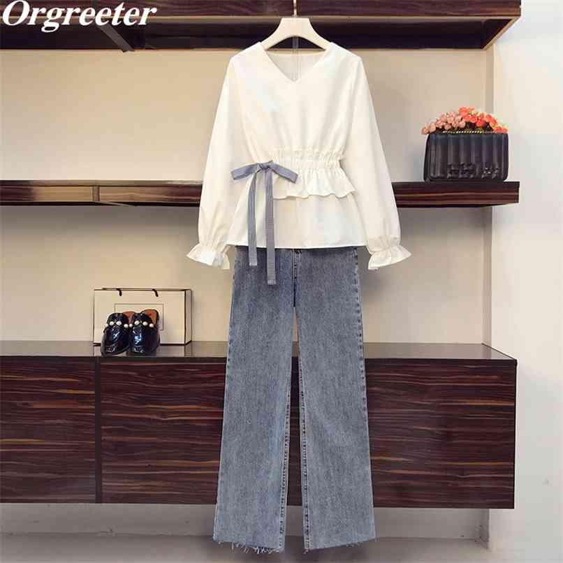 Arrival Casual Two piece set Women V-neck Flare sleeve Lace-up White Shirt +All-match Denim Wide-leg Pants Suits Female 210602, Only white shirt
Arrival Casual Two piece set Women V-neck Flare sleeve Lace-up White Shirt +All-match Denim Wide-leg Pants Suits Female 210602, Only white shirt