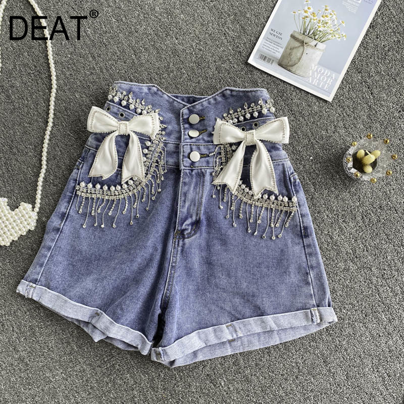 Women Personality Beaded Bow Tassel Denim Shorts Arrivals High Waist Fashion Temperament Spring Summer 11D619 210525, Blue
Women Personality Beaded Bow Tassel Denim Shorts Arrivals High Waist Fashion Temperament Spring Summer 11D619 210525, Blue