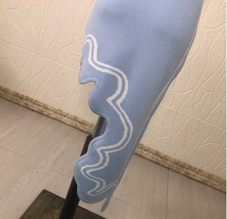 Start Asymmetrical Wavy Hem Round Collar Sky Blue black Striped Knit Sleeveless Dress sexy female knitting dress 210607