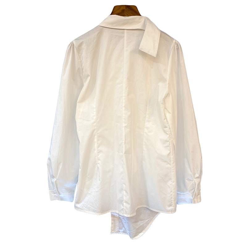 TWOTWINSTYLE Patchwork Ruffle White Women Shirt Lapel Long Sleeve Irregular Hem Solid Blouse Female Fall Fashion New Tide 210225