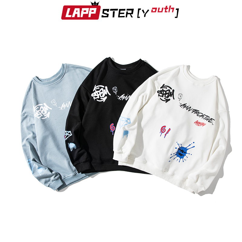 LAPPSTERYouth Japanese Streetwear Hoodies Men Harajuku Korean Fashions Sweatshirt Women 3 Colors Black Casual Clothing 201020