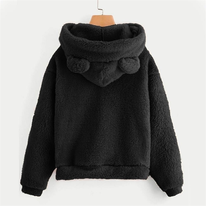 5XL oversized With Ears pink Kawaii Hoodies Women Sweatshirts Winter Plush Lovely Harajuku Anime Hooded Hoodies 201204