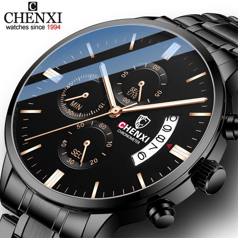 CHENXI Men Watches Chronograph Top Luxury Brand Sport Quartz Watch Men Waterproof Casual Leather Wristwatch Relogio Masculinog, Black blue leather
CHENXI Men Watches Chronograph Top Luxury Brand Sport Quartz Watch Men Waterproof Casual Leather Wristwatch Relogio Masculinog, Black blue leather