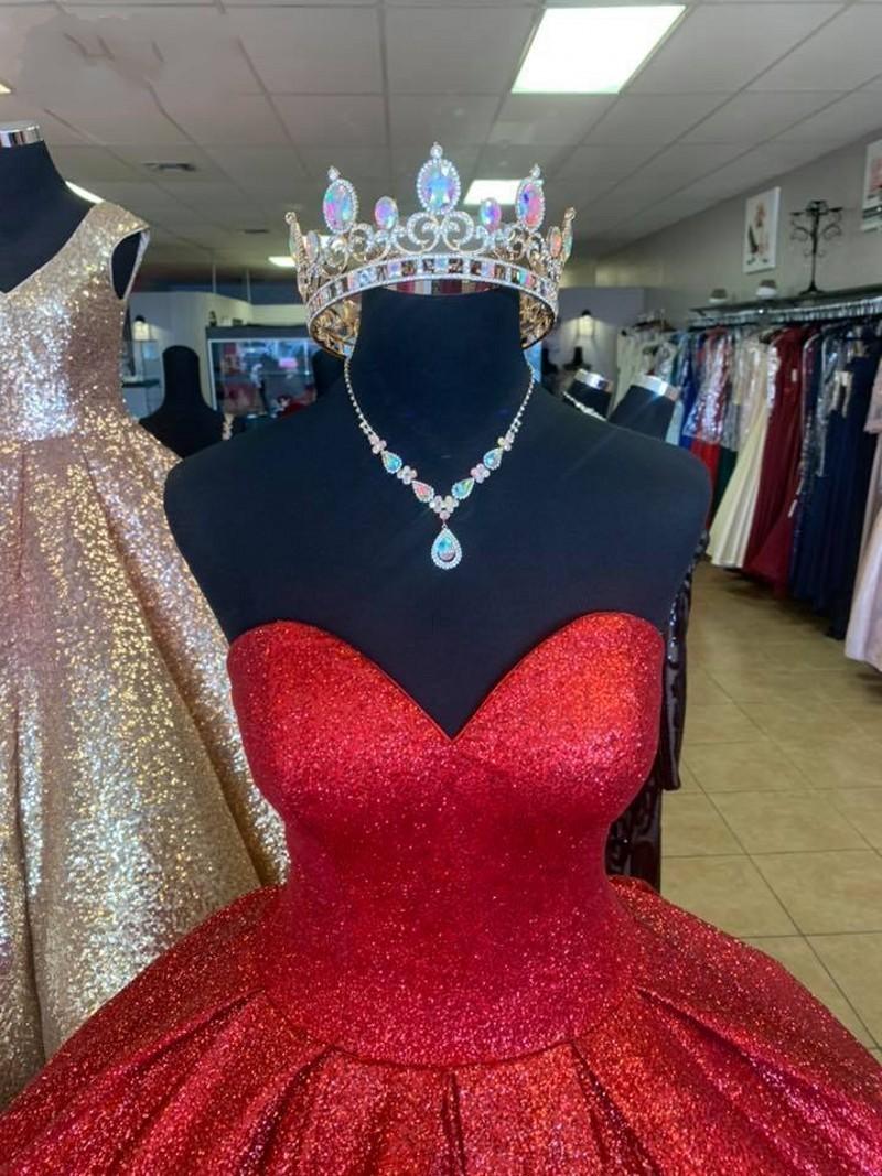 Dresses Sparkly Red Quinceanera Sequins Sweetheart Neckline Floor Length Custom Made Princess Prom Ball Gown Sweet Birthday Party Wear