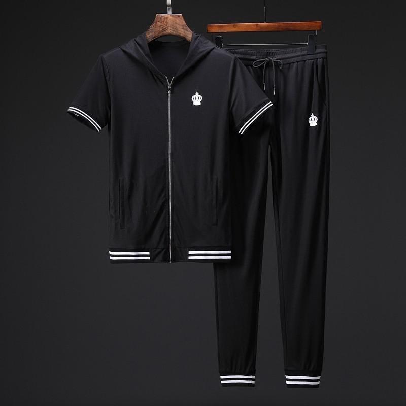 Men's Tracksuits Summer Thin Mens Sets (t-shirt+pants) Luxury Short Sleeve Zipper Casual Male Fashion Crown Embroidery Slim Man Suits, Black
Men's Tracksuits Summer Thin Mens Sets (t-shirt+pants) Luxury Short Sleeve Zipper Casual Male Fashion Crown Embroidery Slim Man Suits, Black