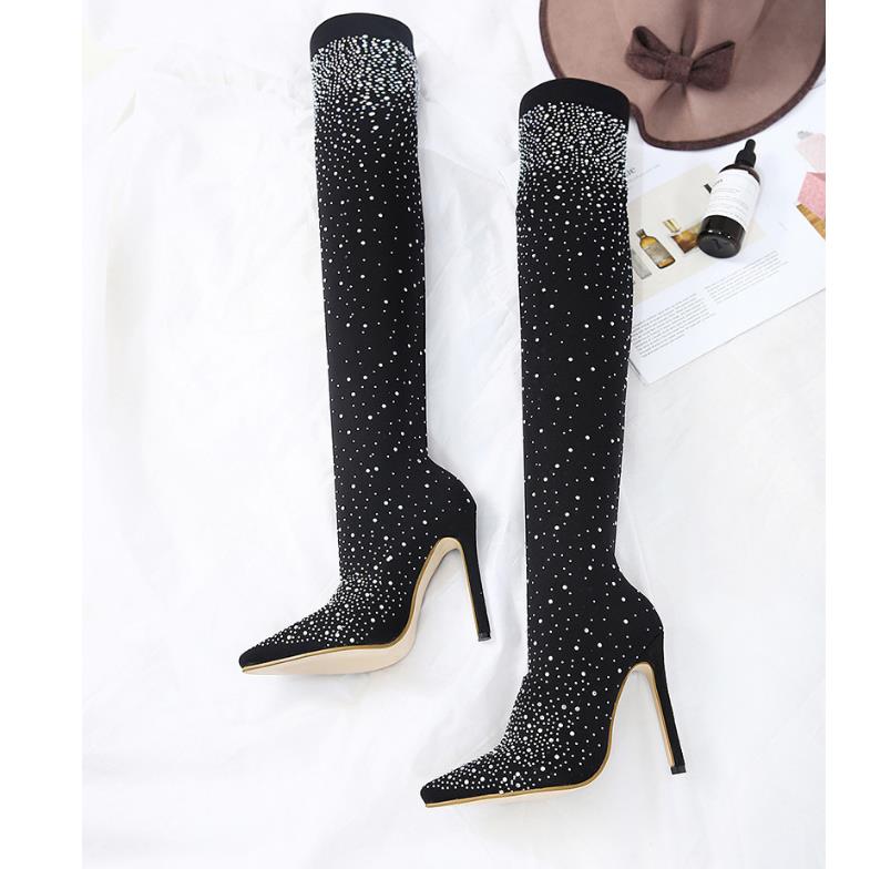 New Pattern Autumn Winter Over the Knee Women Boots Stretch Sock Boots Flat Slip On Shoes Rhinestone Pointed Toe Woman Long Boots, Black
New Pattern Autumn Winter Over the Knee Women Boots Stretch Sock Boots Flat Slip On Shoes Rhinestone Pointed Toe Woman Long Boots, Black