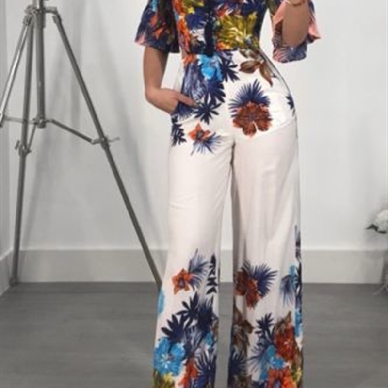 Women Summer Jumpsuit Off Shoulder Backless Bandage Floral One Piece Long Pant Clubwear Party Jumpsuit T200303