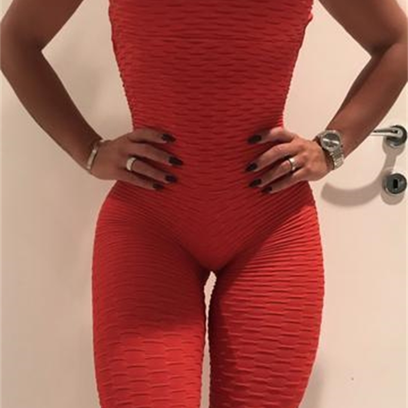 Drop Shipping Red Booty Bodysuit Fitness Rompers Womens Jumpsuit Backless Halter Across Playsuit Sexy Bodysuit T200509