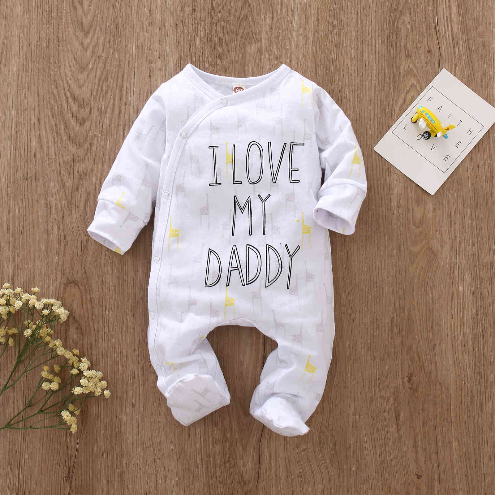 Newborn Baby Boy Girl Romper Long Sleeve Cotton Letter I Love Daddy & Mummy Animal Print Jumpsuit Infant Pajama Outfits 210911