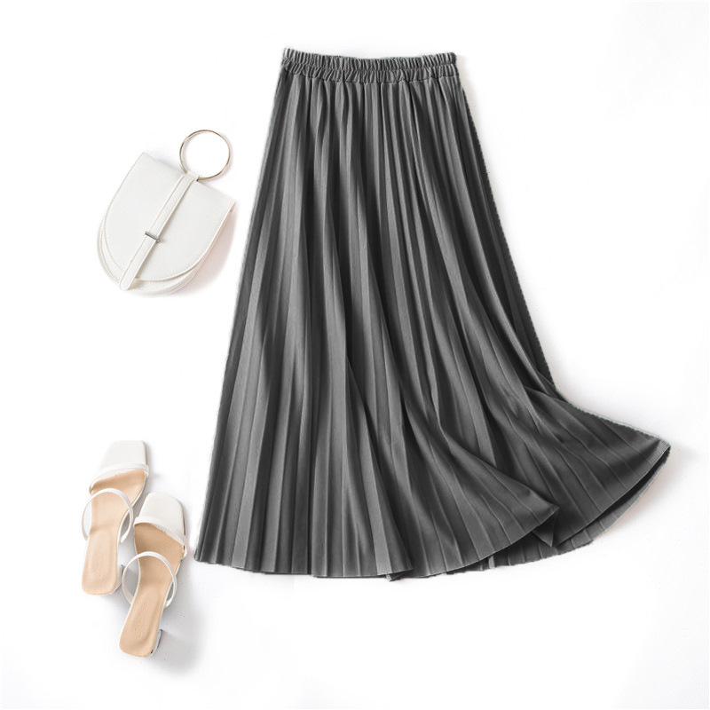 Women Solid Casual Pleated Skirt Spring Summer New Elegant Hight Waist Korean Long Skirts Fashion A Line Skirts For Female 210415