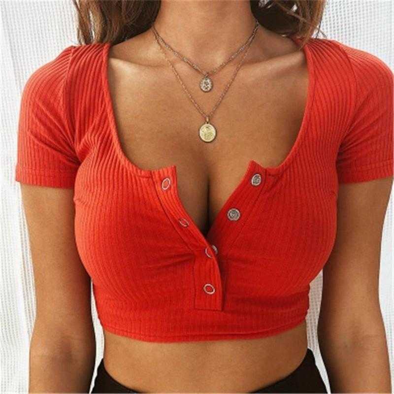 women's t-shirt buttons navel vest tshirts ladies short sleeve t-shirts fashion elegant plain basic femme tee designer bandage stretch, White
women's t-shirt buttons navel vest tshirts ladies short sleeve t-shirts fashion elegant plain basic femme tee designer bandage stretch, White