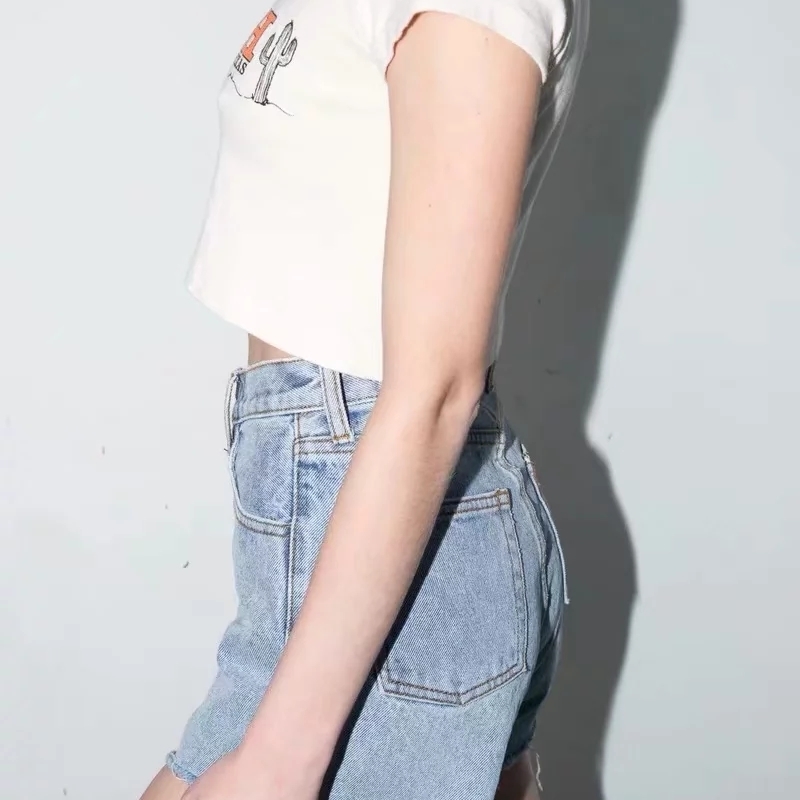 Women Horse Riding Print Crop Tee Cotton Short Sleeve Crop T-shirt 210306