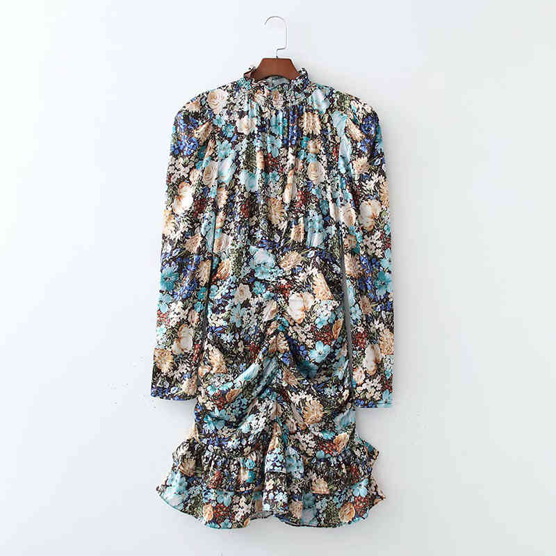 Women Print Loose Vintage Pleasted Slim Mini Dress Stand Collar Long Sleeve Waist Fashion Spring Summer 210525, As shown
Women Print Loose Vintage Pleasted Slim Mini Dress Stand Collar Long Sleeve Waist Fashion Spring Summer 210525, As shown