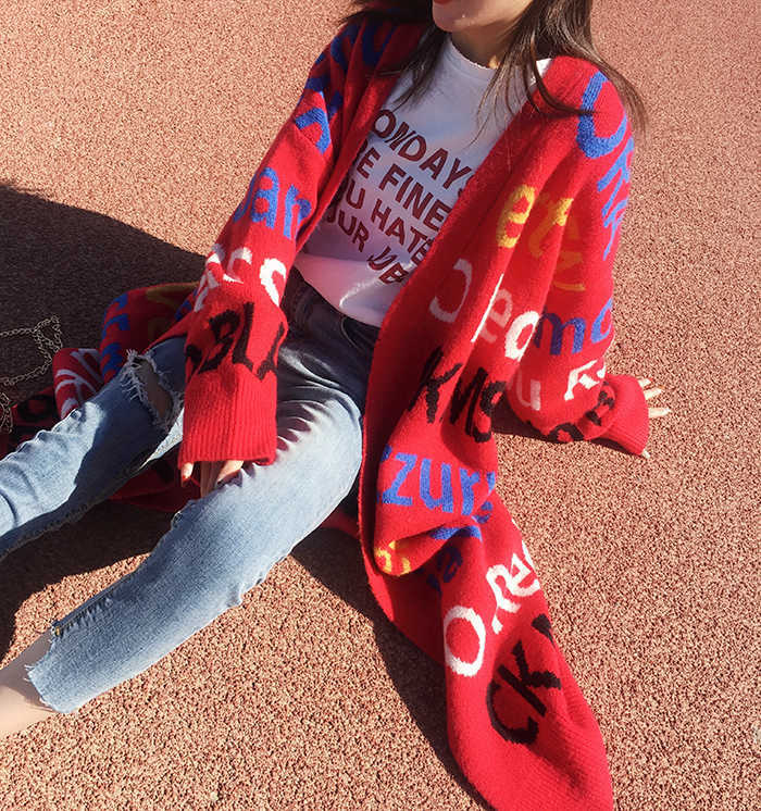 H.SA Women Winter Knitted Sweater Cardigans Oversized Long Knit Coats Letters Jacket Winter Out Tops Casaco Feminino 210716
