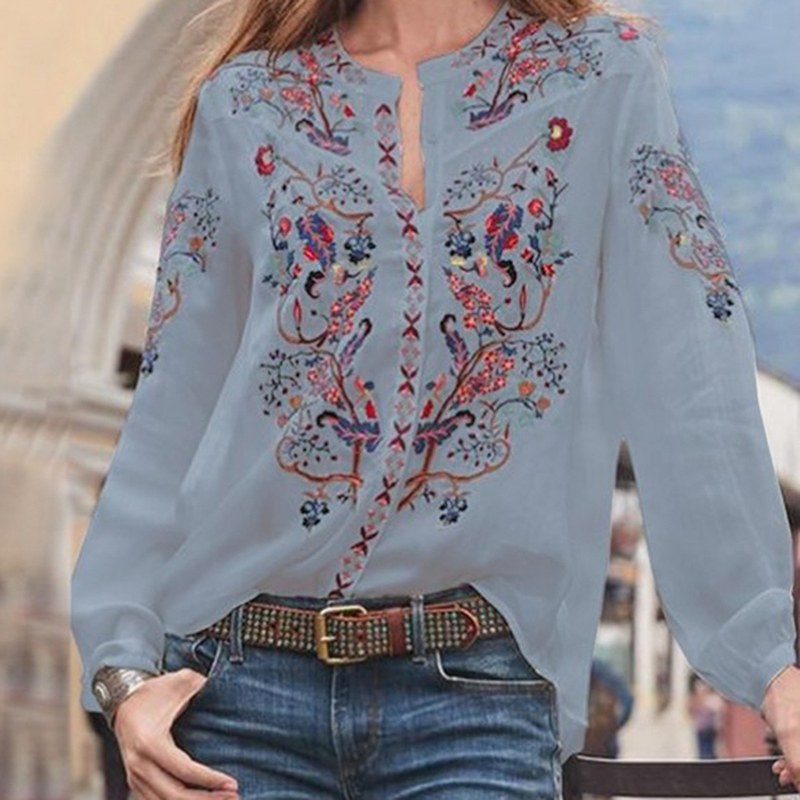 Women Bohemian Clothing Blouse Shirt Vintage Printed Tops Ladies Blouses Blusa Feminina Long Sleeve Shirts For Women Clothes 210225