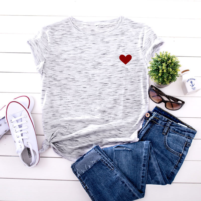 JCGO Summer Cotton Women Heart Print T Shirt S-5XL Plus Size Short Sleeve Tees Tops Casual Simple O-Neck Female TShirts T200614