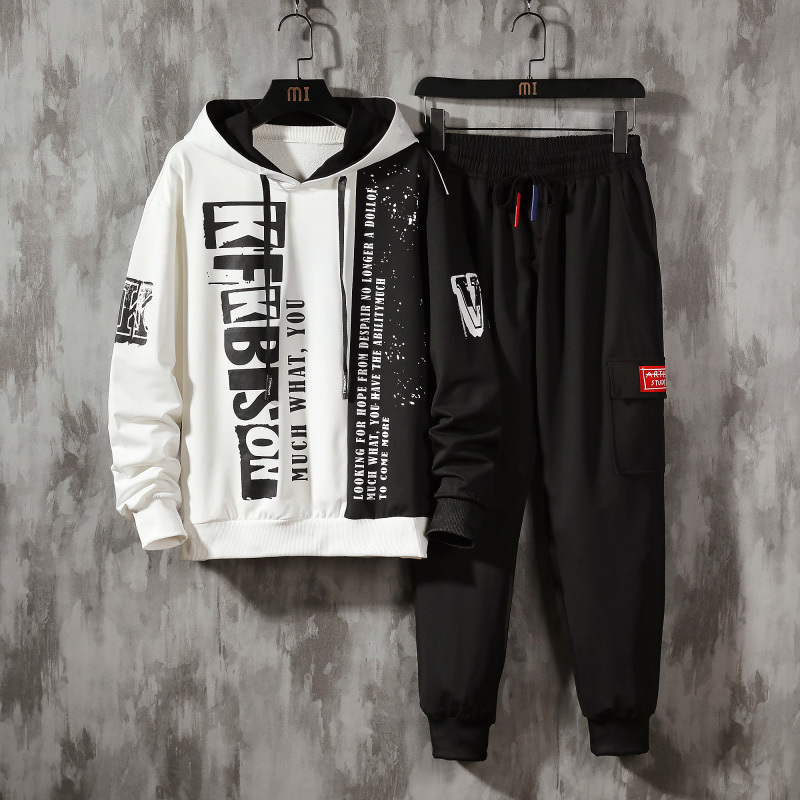 SingleRoad Mens Tracksuit Men Sets Fashion Patchwork Hoodie Japanese Streetwear Long Sleeve Sportswear Hip Hop 2 Pieces Set 201210