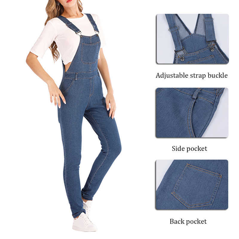 Fashion Women Baggy Denim Cross Border Special Jeans Bib Full Length Overall Solid Loose Causal Jumpsuit Suspender 210922