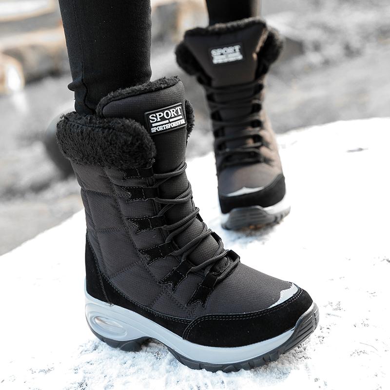 

Winter Women Boots Platform Shoes Keep Warm Mid-Calf Snow Boots Ladies Lace-up Comfortable Quality Waterproof Chaussures Femme, Beige