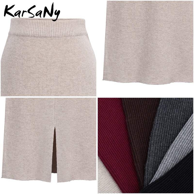 KarSaNy Autumn Winter Knit Pencil Skirt Women Plus Size High Waist Skirts Womens Knited Split Midi Skirt For Women Autumn 6XL 210306