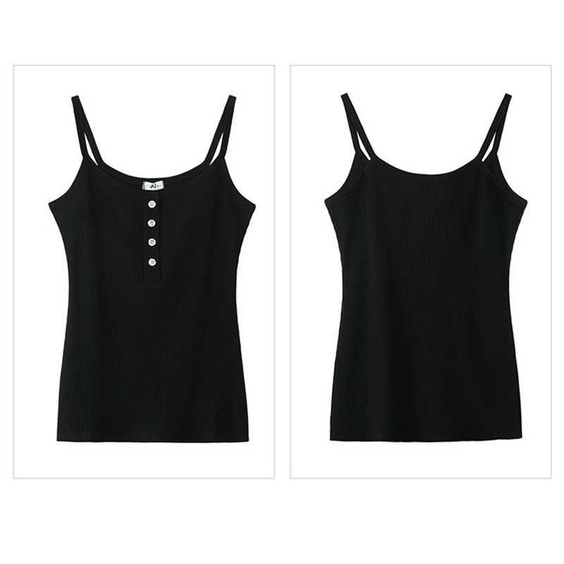White Top Summer Button Sexy Club Cotton Slime Women Clothes Tank Sleeveles Camisole Ropa Mujer Debardeur Femme 210615Z