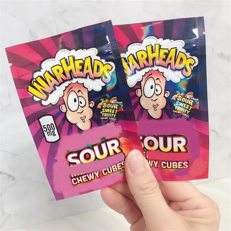 New Warheads Mylar Bag 500mg Sour Sweet Fruity Candy Chewy Cubes Edibles Gummies WARHEADS Candy Package Bags от DHgate WW