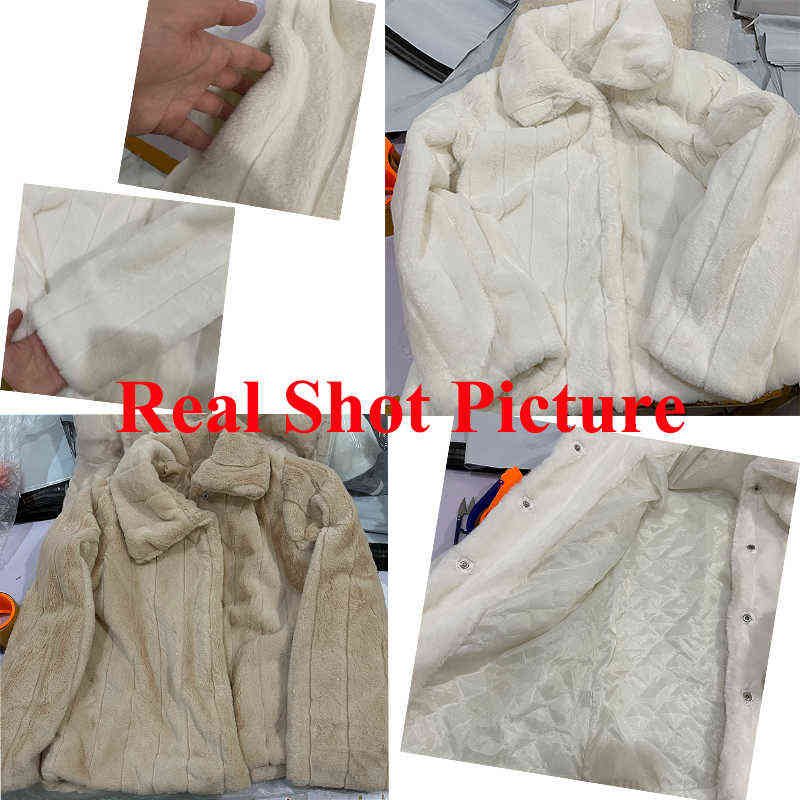 Rimocy Sweet White Women's Faux Fur Coat Winter Thick Warm Long Sleeve Overcoat Woman Korean Rabbit Plush Jacket Female 211123