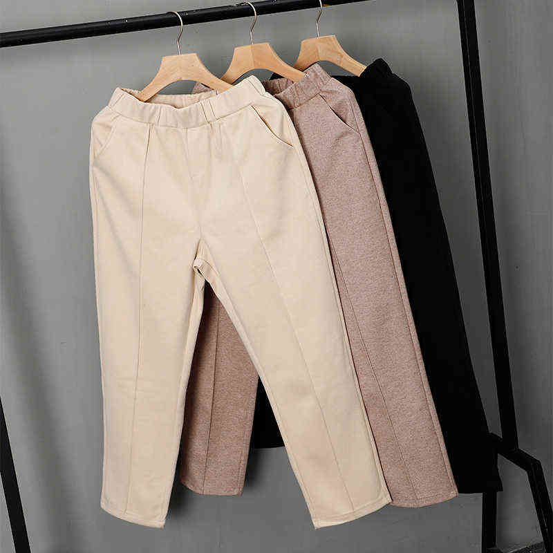 Women Solid Straight Harem Pants High Waist Loose Thick Trousers Office Lady Basic Casual Pant Autumn Winter Fashion 211115
