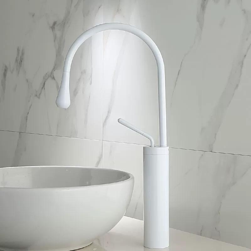 Bathroom Sink Faucets Basin Brass Black Tall Low Single Handle Drop Shape Faucet Large Curved Cold Mixer Taps