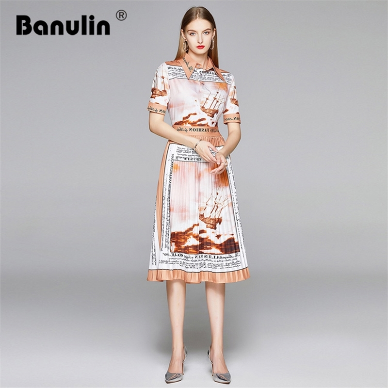 Banulin Summer Designer Runway Shirt Dress Women Short Sleeve Letter Pattern Printed Vintage High Waist Pleated 210603, As picture
Banulin Summer Designer Runway Shirt Dress Women Short Sleeve Letter Pattern Printed Vintage High Waist Pleated 210603, As picture