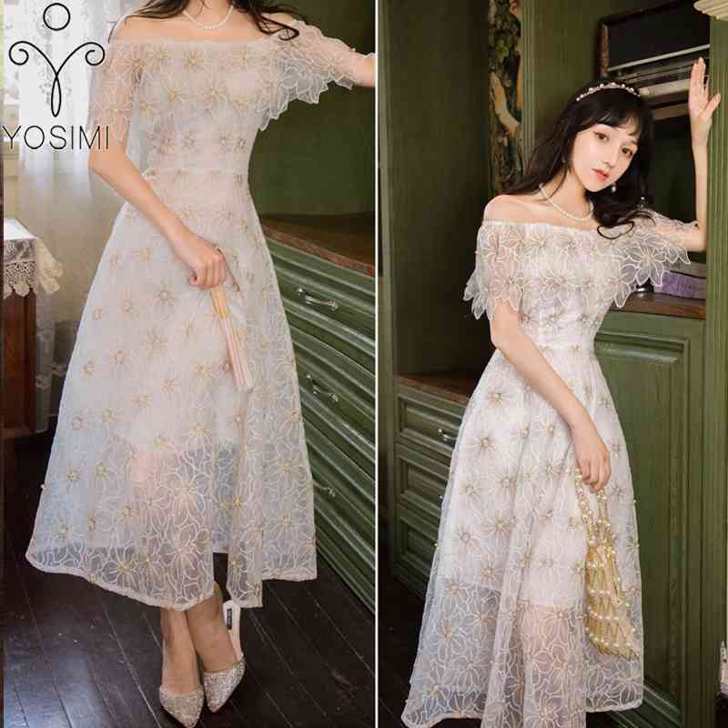 YOSIMI Summer Maxi Ladies Party Dress Floral Lace Short Sleeve Slash Neck Off The Shoulder Ankle-Length Long Women Dresses 210604, 3407
YOSIMI Summer Maxi Ladies Party Dress Floral Lace Short Sleeve Slash Neck Off The Shoulder Ankle-Length Long Women Dresses 210604, 3407
