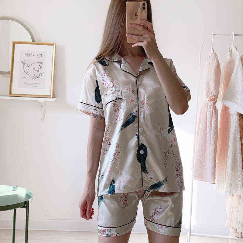 Women's Two-piece Home Suit for Spring and Summer Long-sleeved Cotton Pants Pajamas Print Full sleep tops Woman Pijama Set 211118
