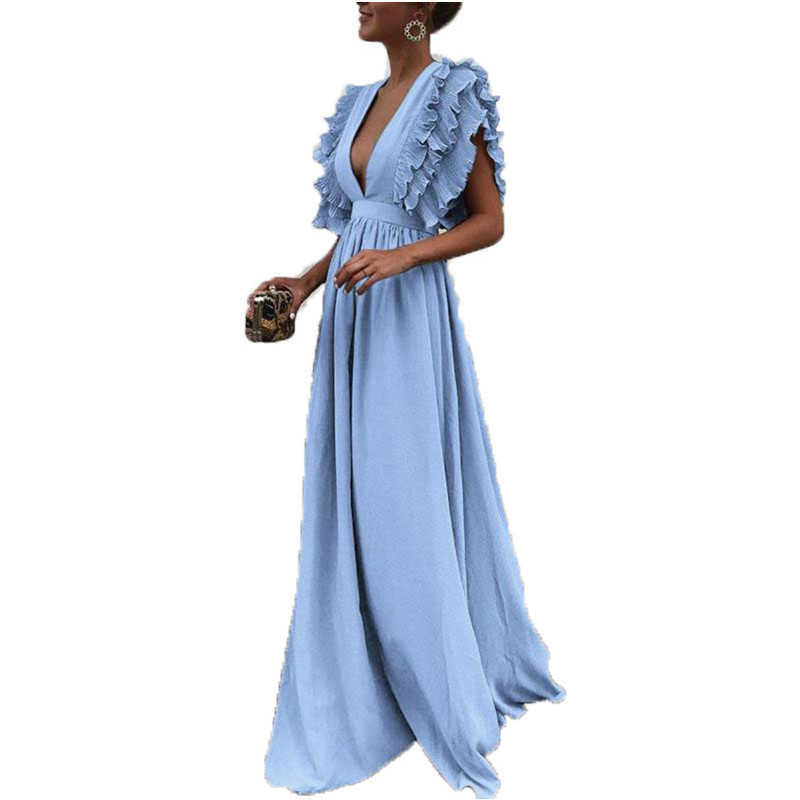 Women Dress Red Maxi V Neck Sleeveless Hollow Out Vintage High Waist Backless Sexy es Plus Size 210524