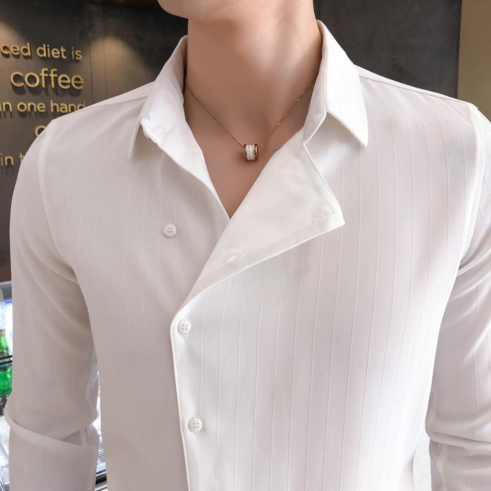 British Style Business Men Dress Shirt Fashion Partial Threshold Shirt Men Long Sleeve Formal Wear Striped Shirt For Men Tuxedo 201124