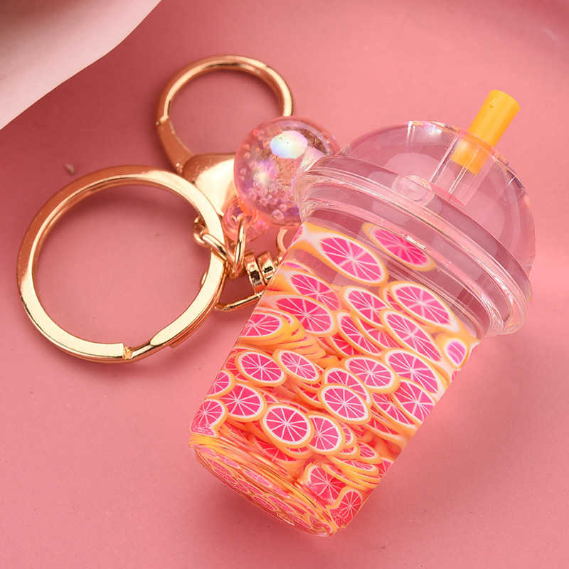 New Fashion Liquid Quicksand Keychain Cartoon Watermelon Pitaya Fruit Keyring for Women Men Flower Key Chains Gift R250728